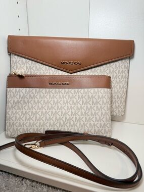 Michael Kors Beige/ Brown Logo Convertible Crossbody with Pouch